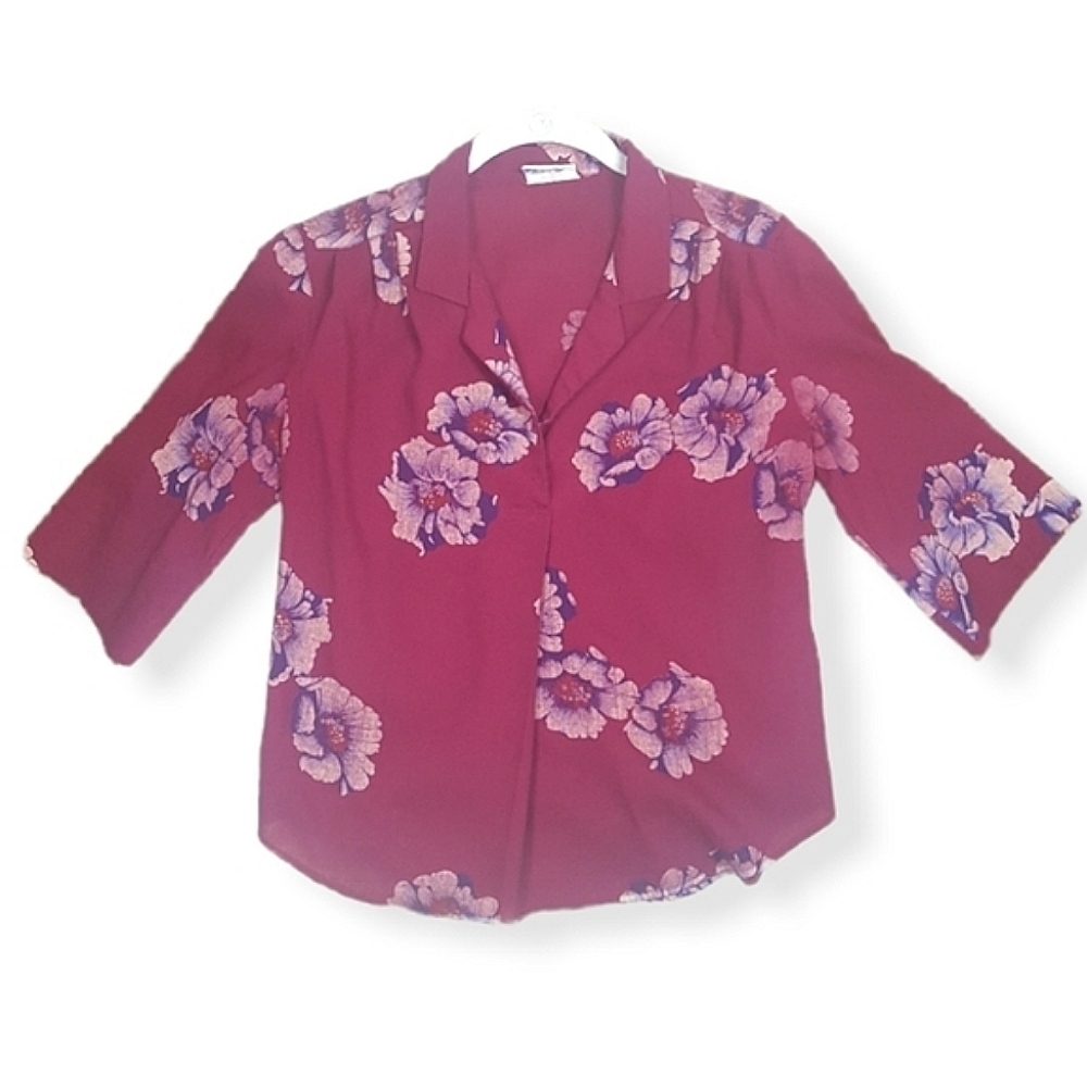 California Connections Vintage Maroon Floral Top M